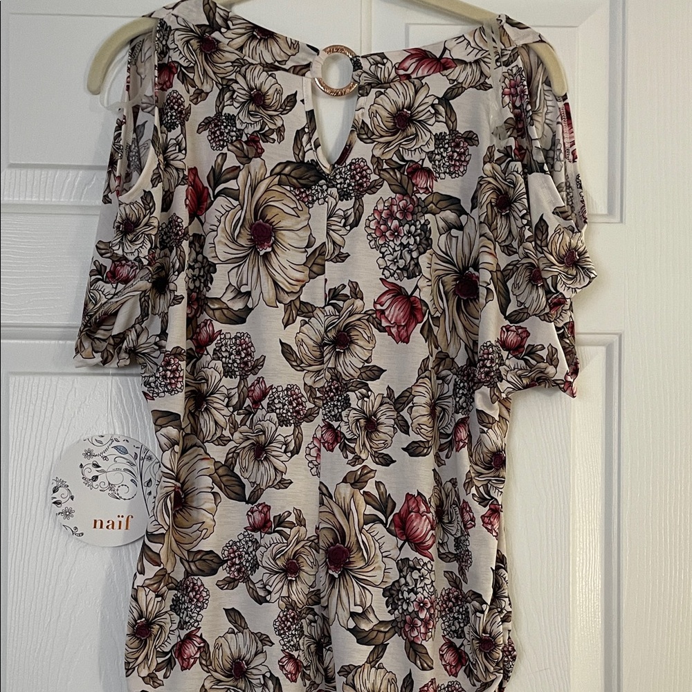 Floral Print Women's Top - Cream and Red